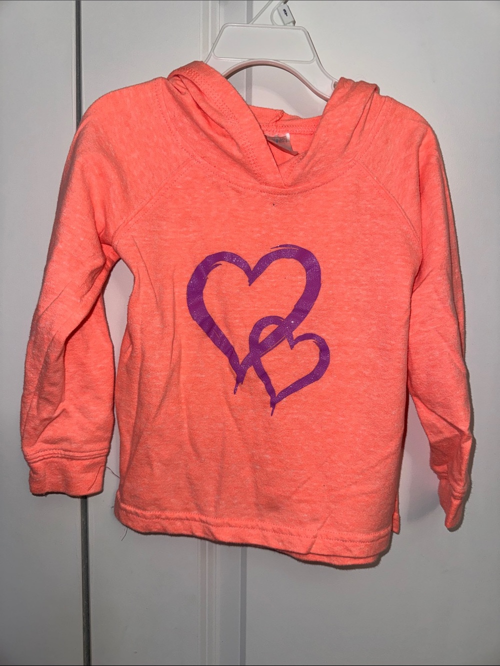 Swiggles Coral Pullover Hoodie with Purple Heart Design